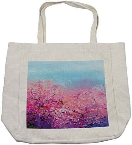 Торба за купување цвеќиња во Амбесон, цвеќиња на сакура цветања со небото јапонски инспирирана цреша пролетна тема, еколошка торба за еднократно