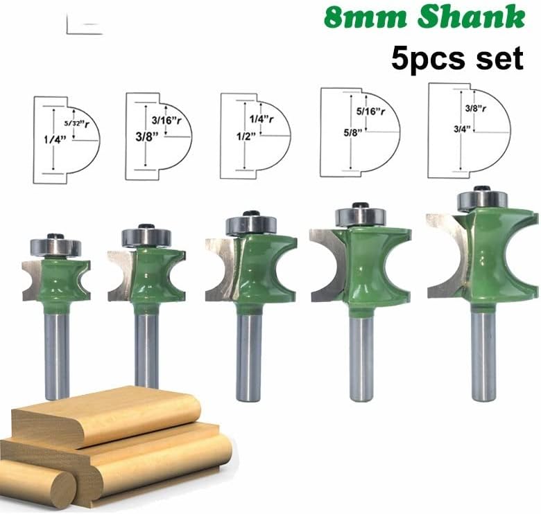 Bits Jrenbox Router Bits Pack од 5 8 mm Shank Bullnose Half Round Drill End Mills Wood 2 Flute Leabing Wood Barking Tools Mills Mills