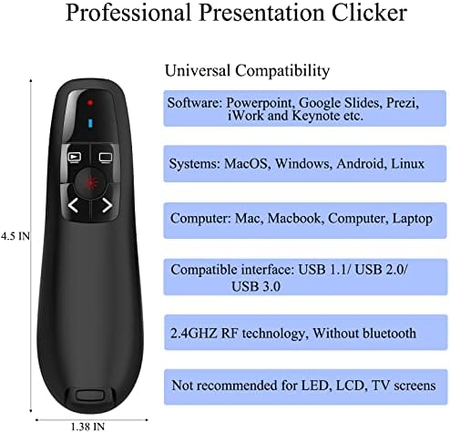 Презентација на покажувачот на презентерот на презентерот Унапредување на слајдот: Безжичен далечински управувач на PowerPoint со USB | 100ft