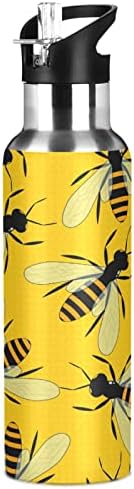 Алаза жолти пчели шише со вода со вакуум со вакуум изолиран од не'рѓосувачки челик, шише со вода од колба 20oz