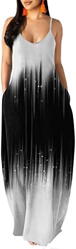 Женски суми сонце фустани долги шпагети прилагодливи ленти без ракави цветни лежерни макси фустани со џебови