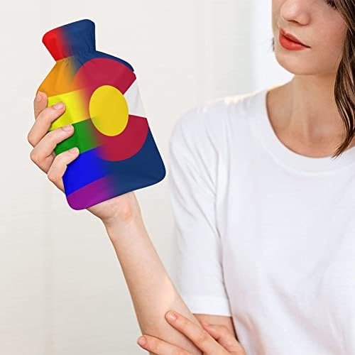 ЛГБТ гордост Колорадо државно знаме со топла вода шише 1000ml симпатична мека вода-вбризгување торба за рака за потоплите за топли рачни