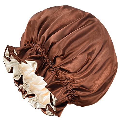 Сатенска хауба свила обложени хауба за спиење за жени преостанати капачиња за туширање голема реверзибилна хауба за коса за кадрава природна