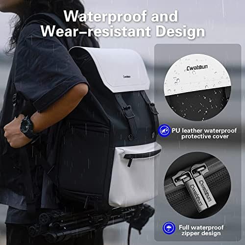 Ранец на камера Cwatcun, мултифункционална торба за фотоапарати, водоотпорна фотографска камера за патувања со држач за статив, 15,6 лаптоп за