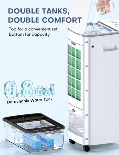 Ладилник за Испарување На Воздухот, БАЛКО 3-ВО-1 Ладилник за Мочуриште без Прозорци w/ 0,8 Gal Одвојлив Резервоар ЗА Вода, 7h Тајмер &засилувач;