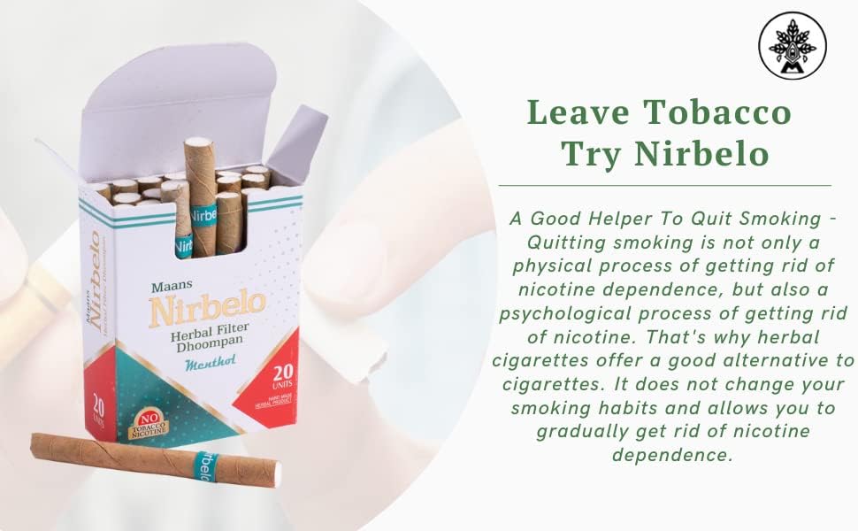 Nirbelo Herbal Cirgeette тутун бесплатно и никотин бесплатно за откажување од пушење и алтернативни 100 цигари на природата - пакет од 5 - мраз на нане.