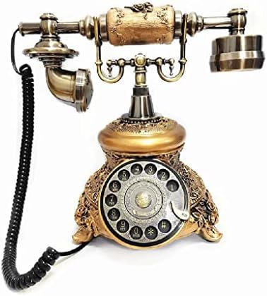 Quul Антички златен кабел Телефонски ретро гроздобер ротирачки биро телефон Телефонски телефон со ревид, без раце, декорација на домашни