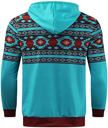 Худли на Xzhdd за мажи, етнички бохо стил геометриски крпеници печатени качулки за џемпери, спортски случајно пулвер копче надолу со кошула