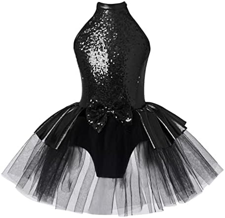 Yuumin Kid Girls девојки без ракави танц туту фустан, продолжено куглање балет леотард здолниште современа модерна танцувачка облека црна