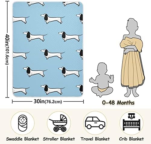 Swaddle Cankete Candinavian Style Dog Памучно ќебе за новороденчиња, примање ќебе, лесен меко висино ќебе за креветчето, шетач, расадници за ќебиња, Дахшунд, 30х40 во, сина