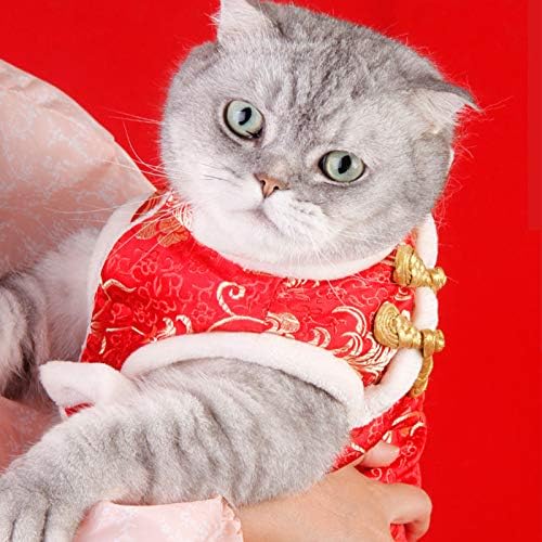 Сеис Нова Година мачка копчиња со јазол кучиња cheongsam зимска облека за миленичиња елек на божиќната костум на династијата Танг за мачки