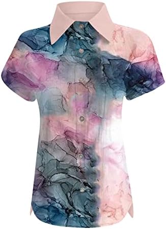 Fragarn женски врвови фустани обични кратки ракави Поло кошула Стилска лента за печатење копче деколте лабаво вклопено удобно блуза