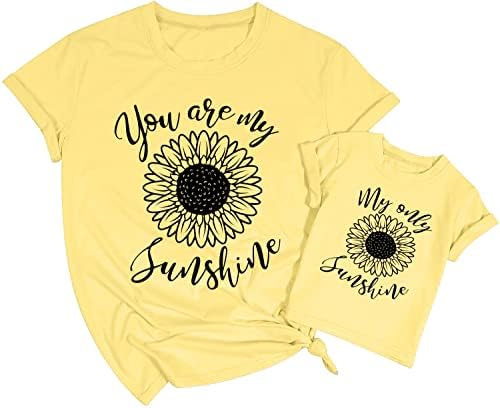 Мама и мини сончоглед маица и јас совпаѓаме маички врвови маички за подароци за мајки и ќерка лето кошула за сонце