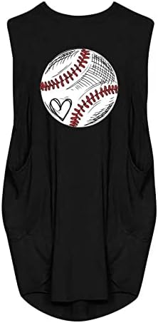 Фустани за бејзбол резервоар Lmdudan за женски модни графички маици за бејзбол, фустани летни фустани за џебови без ракави,