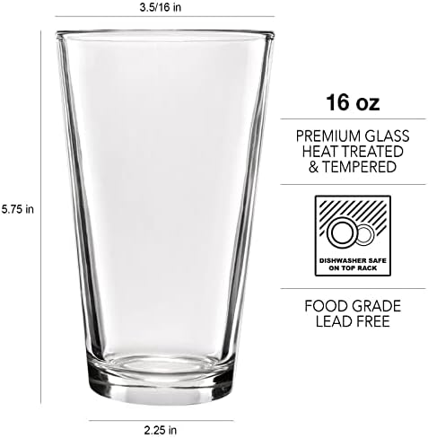 Мејнстрим Извор Класични Чаши За Пивце – 16оз Пинт Стакло Комплет Со Класичен Дизајн За Пиво, Маргарити, Газирани Пијалаци И Многу