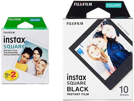 Fujifilm Instax Плоштад Близнак Пакет Филм - 20 Експозиции &засилувач; Instax Плоштад Црн Филм - 10 Експозиции