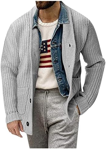 Јакни за мажи, копче надолу кардиган џемпер стојат јака со долг ракав кабел плетена зимска стилска облека јакна
