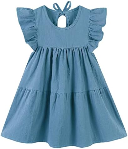 Rjxdlt Toddler фустан бебе девојки памучни постелнина рафле ракав измешани занишани летни летни фустани бохо фустани