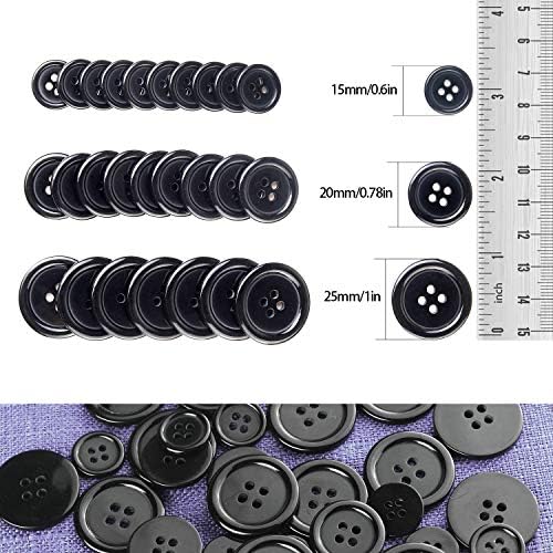 Копче за смола за шиење VVS 200 парчиња коло за занаетчиско копче за 4 дупки, користено за занаети за записи и занаетчиски копчиња 15мм / 0,6in, 20мм / 0,78in, 25мм / 1in