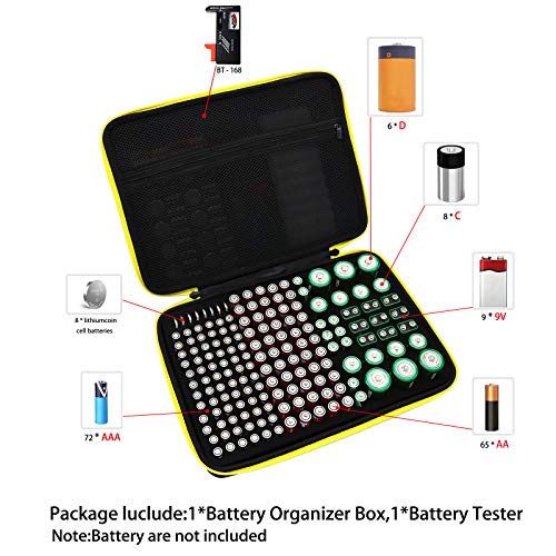 FCDYLBD Организатор за складирање на батерии со тестер за батерии Fireproof Водоотпорна торба за безбедно носење, има 168+ батерии AA AAA