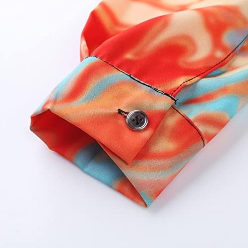 Womenенски обични блузи со копче надолу кошули Шарени врвови за печатење со долг ракав, лабава јака за спојување на јака со