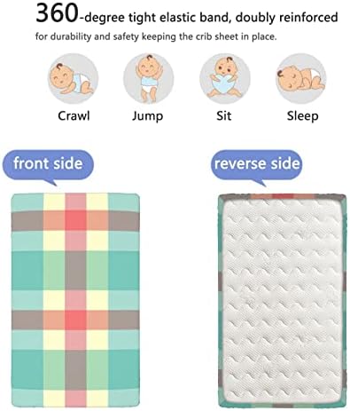Карирано тематски вграден креветче за креветчиња, стандарден сад за садови за креветчиња ултра мек материјал-бебе-лист за момчиња