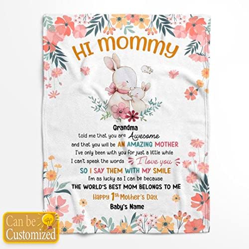 Персонализирано ќебе за нова мајка од семејството Бејп Бумт Семејство Симпатична зајак бакнување Кид Цвеќиња Баба ми рече дека