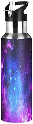 Глафи ​​Универзум Галаксија Вселенски виолетова печатење 32 мл шише со вода, шише со вода со слама капаче изолиран не'рѓосувачки челик,