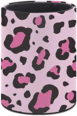 Розови леопард печати PU кожни држачи за моливи за тркалезно пенкало за садови за контејнери за канцеларија за канцелариски дом