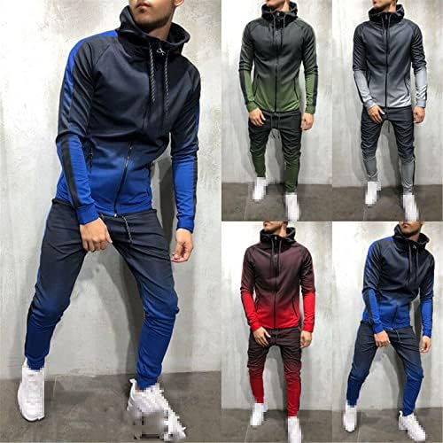 Модни мажи за тренерки поставуваат худи со џоди, тенок фит џогерс салата во боја градиент костум