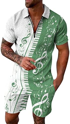 Руируилико мажи лето Поло одговара на обични облеки 2 парчиња кратки ракави за лабави лабави спортови кошула и шорцеви од потење