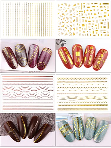 Ебанку 16 листови налепници за уметност на ноктите, метални кривини ленти Неправилна форма на ноктите Деклас само-лепете 3Д метален