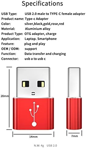 Адаптер за боксерски бран компатибилен со JVC HA-A3T-USB-A до C Portchanger, USB Type-C OTG USB-A конвертирање на податоци за полнење за JVC HA-A3T-Метално