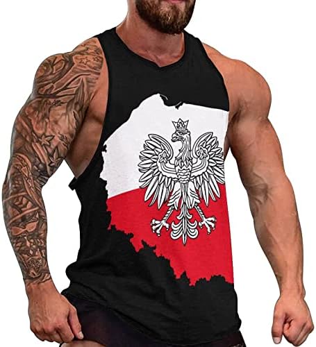 Полски знаме орел машка резервоарот за маж без ракави за вежбање со ракави за вежбање, обичен врв на врвот