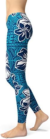 Satori_stylez Хавајски печати хибискус хеланки средно половината тропски сини панталони Полинезиска тетоважа