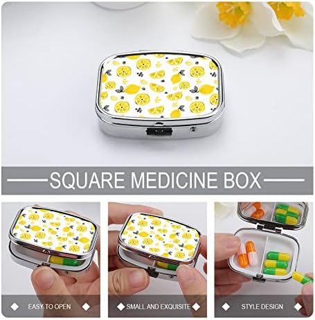 Пилула кутија со лимон овошје шема на плоштад во форма на таблети за таблети, преносен таблета со витамин контејнер, организатор на апчиња