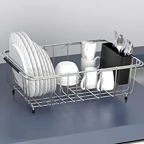 Кесол големо проширување на решетката за сушење на садот за мијалник/решетката за садови во мијалник со држач за прибор | 304 лавици