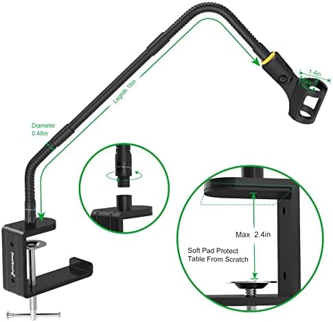 Zealsound микрофон рака, 19-инчен надграден флексибилен штанд со микрофон Gooseck со микрофон за држачи за држачи за држачи, 3/8 до 5/8 адаптер