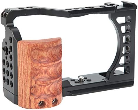 Кафед на камера Vlog за Sony A7C, комплет за снимање на стабилизатор на видео -стабилизатор со снимање на кафез со дрвена рачка, со 1/4in