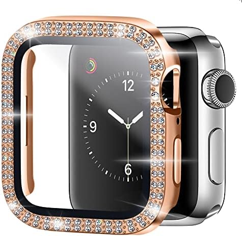 MixPoet Watch Case компатибилен со Apple Watch Series 7, гледајте го капакот со засилен заштитник на екранот со дијаманти и темпераменс