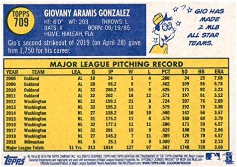 2019 Топс Херитиџ Висок број 709 Gio Gonzalez Milwaukee Brewers Бејзбол картичка