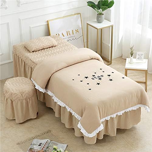 Измиени сетови за маса за масажа со памук џакард, цврста боја квадратна глава 4-парчен кревет за кревет за кревет со постелнина со дупка за