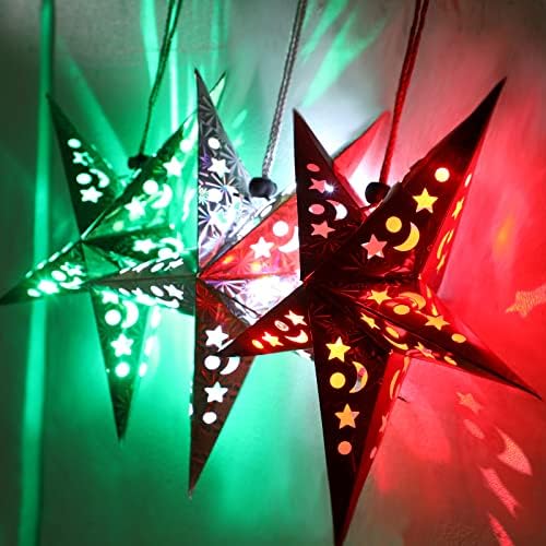 Julулмелон 6 компјутери Божиќна хартија Starвезда Фенер за Божиќни лесни хартиени фенери 3Д хартиени фенери со светла за украси за Божиќни забави што висат декорација