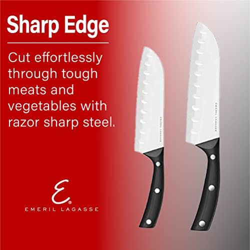 2 -парчен сет за ножеви во Сантоку - нож за готвач од 7 и 5 инчи, нож за готвачи за сечење зеленчук - ножеви од не'рѓосувачки челик