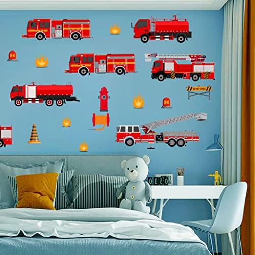 Камиони со црвен оган wallидни декорации за транспортни возила налепници за wallидови за момчиња за деца спална соба детска соба