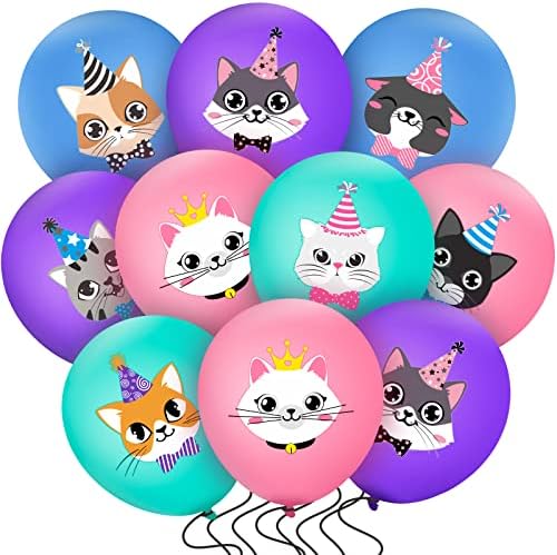 40 парчиња мачка за роденденска забава латекс балони, симпатична цртана филмови маче балони мачки украси украси животни миленичиња роденденска
