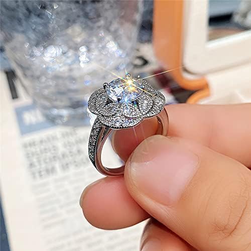 Модна женска цирконија Блинг дијамант ретро прстен за венчавки прстени со големина 4