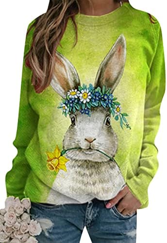 DiaCacyенски Bunny Bunny Print Sweatshirt Bunny Велигденски секојдневен скокач плус големина лесни врвови