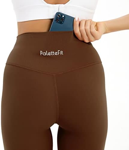 Палетафит со високи тренинзи за тренингот за жени, меки меки панталони со должина од 7/8 должина со скриен џеб
