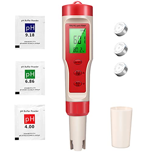 Mosiqueen PH мерач, 4 во 1 TDSPHECTEMP Мултифункционален тестер на вода, pH мерач 0,01 тестер за квалитет на џебната вода со голема